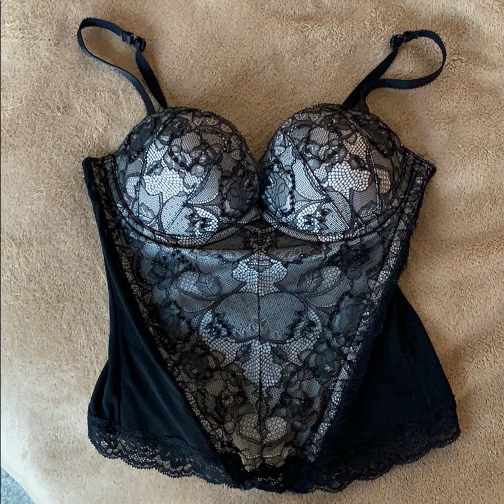 Corset Top Bustier Black Lace Beads Embroidery 34B
